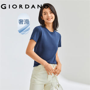 Giordano áo thun nữ cô tròn 2 lớp cotton 100% tay ngắn đơn sắc dệt kim Free Shipping 13323201