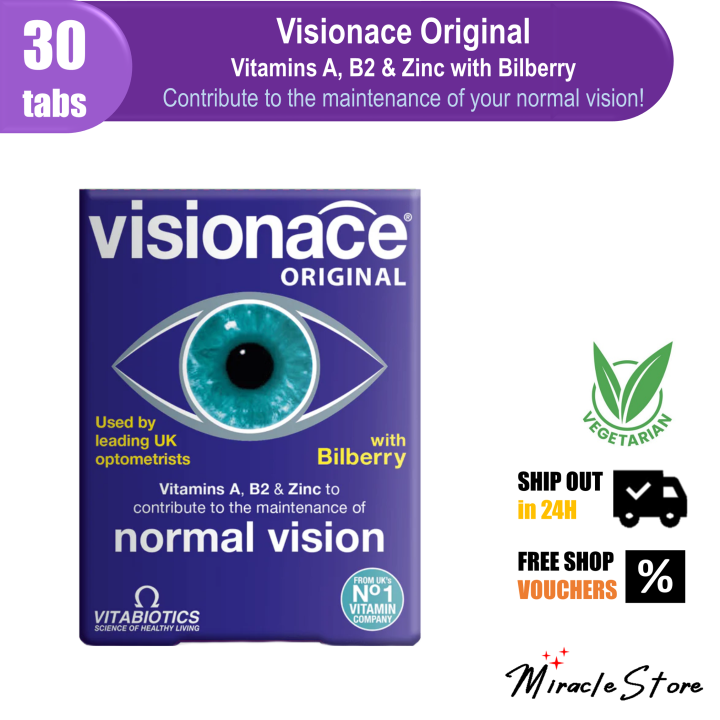 Visionace Vitabiotics Visionace Original 30Tabs Vitamins A B2 Zinc Vision Red ...