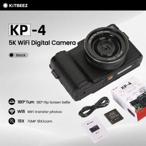 KP-4 5K WiFi Digital Camera 75MP Smart Pop-Up Flash 18X Zoom Autofocus 180° Flip-Out Screen for Selfies Vlog