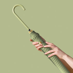 Long handle umbrella black glue sunscreen 16 bone skin handle ins small fresh automatic long pole umbrella sunscreen umbrella long umbrella increase