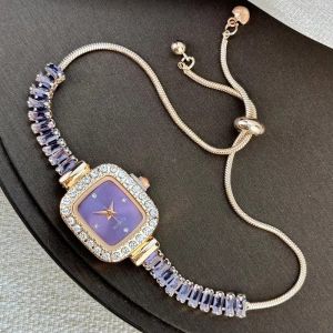PAZNUL Inlaid Zircon Womens Bracelet Flexible Pull Out with Diamond Women Wristwatch Square Alloy Case Dial Quartz Watch
