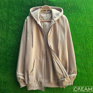 Jaket Hoodie Zipper Polos Cream