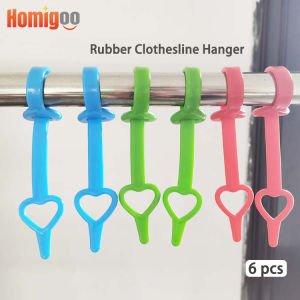 Homigoo 6 Pcs Non-Slip Plastic Rubber Clothesline Hanger Grips for Clothesline Anti-wind Hook Rings