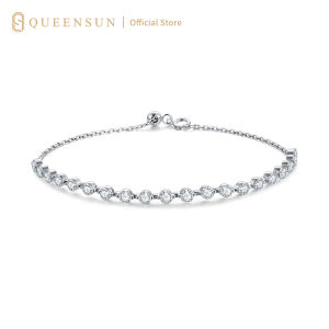 Queensun 18K White Gold  Lab Diamond Tennis Bracelet Bezel Set Diamond Bracelet Dainty Adjustable Bracelet Stackable Thin Bracelet Minimalist Everyday Jewelry Wedding Bridal Bracelet Gift For Women Sparkling Fine Jewelry