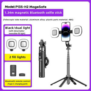 P135 MAX  Magnetic Selfie Stick Tripod with Magnetic Phone Holder & Detachable Wireless Remote for IPhone & Android
