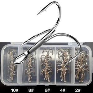 PENGA Lake River 50pcs/lot Sharpened Silver Storage Box Treble Fishing Hook Barbed Fishhook 2/4/6/8/10 Fishhooks