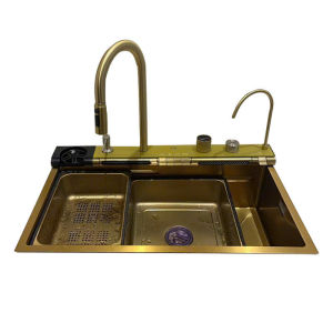 [ Phiên bản cao cấp nhất 7 phím] Chậu rửa bát hiển thị nhiệt độ 7 phím đàn Mạ vàng YAMATO Inox 304 - Bảo hành 5 năm