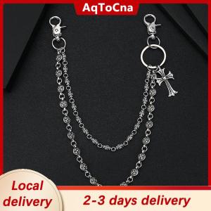[COD] AqToCna Ship within 24 hours Personality Wallet Chain Punk Hip Hop Rock Pants Chain Metal Cross Men Women Bag Trinket Pendant