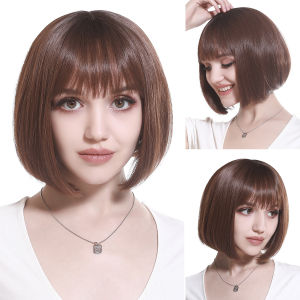 European and American cross-border wig womens short straight hair Bobo air bangs fluffy whole hair full head cover short straight hair