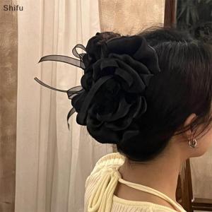 [ShiFu] Sweet Fashion Rose Bow Hair Clip For Women Girls Mesh Gentle Elegant Shark Clip Temperament Versatile Hair Accessories Gifts