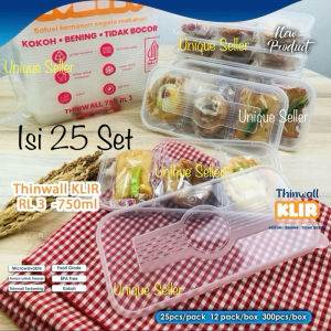 [Isi25] Thinwall Rect Long 3 RL 3 RL3 750ml KLIR / Thinwall Thinwal Rectangle Rect Long 3 RL3 Persegi Panjang Kotak Sekat 3 KLIR 750 ml / Kotak Makan Nasi Permen Tempat Dessert Desert Puding Jelly Jelli Jeli Jely Plastik 750ml / Food Container 750 ml
