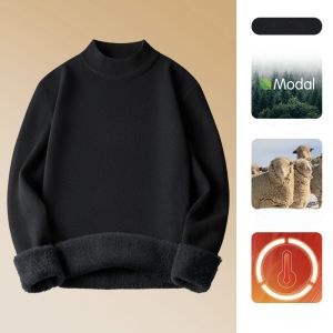 (SG Seller) Men Thermal Underwear Fleece Semi-High Collar Sweater Winter Thickened Solid Color Knitwear Cold-proof Top