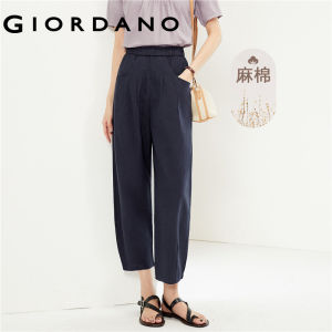 GIORDANO Quần Nữ Vải Lanh Cotton Nhẹ Crop Quần Lưng Thun Đơn Giản Thời Trang Dáng Rộng Quần Xếp Ly Free Shipping 13424329
