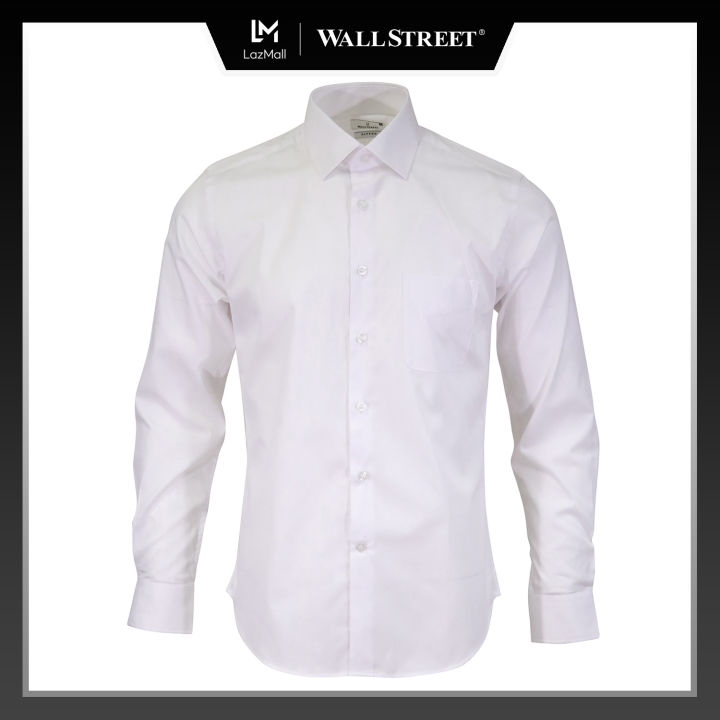 Wall Street Men's Fitted Plain Long Sleeve Shirt w/ Widespread Collar ...