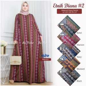 Gamis Simpel Mewah Etnik Diana #2 Outfit Wanita Dewasa Muslimah Kekinian Ukuran Jumbo | GOODSAJI HIJABSTUFF
