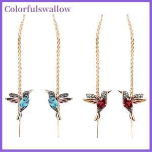 Colorfulswallow Hoa tai dáng dài HumMingBird hoa tai mặt dây chuyền pha lê tua rua hình chim