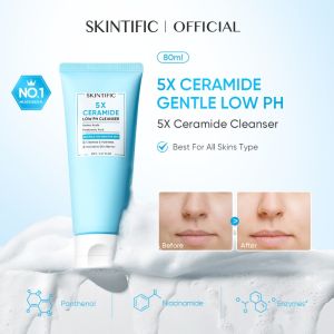 SKINTIFIC 5X Ceramide Low pH Cleanser 80ml | Amino Acids + Hyaluronic Acid | Gentle Cleansing | Hydrates & Maintains Skin Barrier | For Sensitive Skin