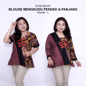 Putri Nasya Blouse Batik Big Size Wanita Atasan Batik Jumbo Lengkap Model Blus Jumbo Seragam Batik / Atasan Formal Kantor Katun / Pakaian Batik Super Big Kekinian Model Terbaru / Blouse Kerja Wanita Model