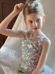 Girl Sequin Princess Dress Formal Ball Gown Party Wedding Birthday Performance Mash Dresses Teenager Girls Clothes Mermaid Tail