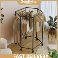 360° Rotating Clothes Rack With Wheels Thickened Metal Clothes Rack Stand Heavy Duty Circular Clothes Hanger Organizer For Balcony Bedroom Laundry Room. 