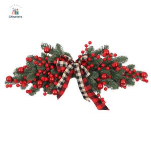 Christmas Swag with Berries and Ribbon Bows Hanging Ornaments Christmas Artificial Swag for Front Door Festival Decor