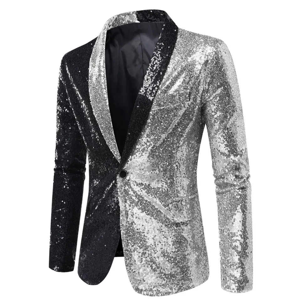 Mens Sequin Blazer Slim Fit Wedding Party Suit Jackets Singer Male