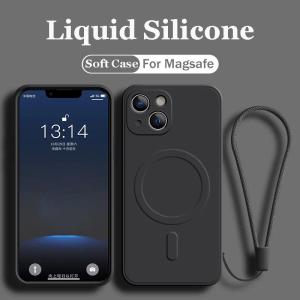 ซิลิโคนเหลวสายคล้องข้อมือสำหรับเคสโทรศัพท์ Magsafe สำหรับ iPhone 15 Pro Max 15 Pro 14 Pro Max 13 12 Pro 11 12 Mini XR X S 7 8 Plus ฝาหลังเชือกคล้องมือ