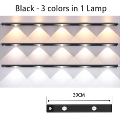 【Malay Stock】LED Rechargeable Cabinet Light Human Body Sensor Lamp Wireless 3-Color Cat Eye Light Bedroom Clothes Kitchen Light