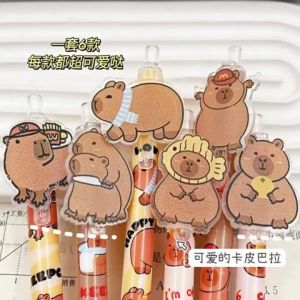Pen Dakwat 卡皮巴拉圆珠笔亚克力贴片 Capybara Acrylic Patch Ballpoint Pen 可爱高颜值卡通黑色学生按动中性笔 Cute Cartoon Students