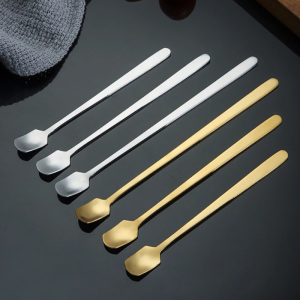 Metal Steel Coffee Dessert Spoon Square Head Teaspoon Long Handle Stirring Spoons Ice Creams Mini Spoons Tableware