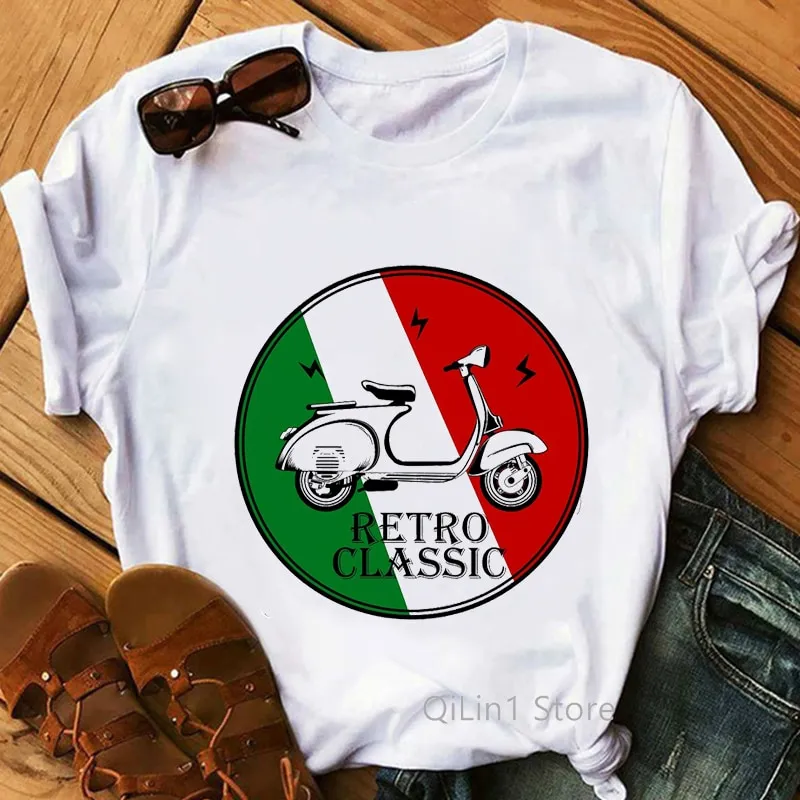 Vintage Roman Holiday Audrey Hepburn Vespa Scooter Print Tee Shirt