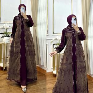 ALIYAH DRESS CERUTY BABYDOLL FULL FURING MIX BRUKAT DRESS KONDANGAN GAMIS BRUKAT TERBARU GAUN
