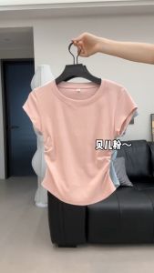 Pink v-neck slim waist short-sleeved T-shirt for women summer high waist short top White U-neck T-shirt Top