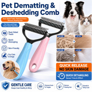 Pet De-matting Deshedding Comb Removes Tangles Loose Undercoat Hair Cat Dog Grooming Brush Smooth Coat Tool
