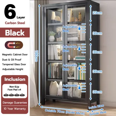 SIV Metal Display Cabinet Book Cabinet With Glass Door Steel Storage Cabinet Bookcase Bookshelf For Living Room