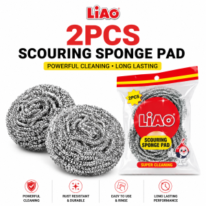 LIAO 2PCS Scouring Sponge Pad Powerful Cleaning Long Lasting Steel Scrub Ball Rust Resistant for Cookware & Kitchen Use