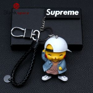 BLANKSPACE Denim Pikachu Cute Cartoon Keychain Pendant Men and Women Car Key Chain Couple