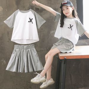 2 Pieces Set Girls Shorts with Tops T-shirt Korean Style Casual Cropped Pants Suit with T shirt for Girls Size 110-160