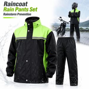 SPARAK Reflective Motor Vehicle Riding Raincoat Breathable Rainstorm Prevention Split Raincoat Set Professional Green Raincoat Rain Pants Set Adults Rainproof