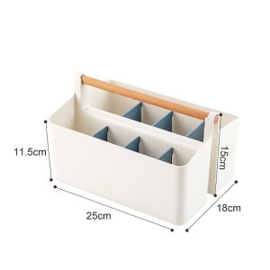 BLACKON Portable Desk Storage Organizer Detachable Plastic Desk Stationery Box Desk Organizer with Wooden Handle Pen Holder Office