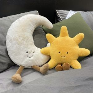 Adorable Smile Face White Moon Yellow Sun Plushie Stuffed Cute Cartoon Weather Plush Toy for Kid Bedroom Decor Sofa Throw Pillow2026