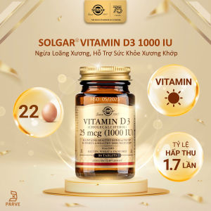 Viên Uống Solgar Vitamin D3 1000 IU - Ngừa Loãng Xương Hỗ Trợ Sức Khỏe Xương Khớp [Lọ 90 Viên]