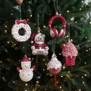 ANGY  Plastic Glitter Christmas Tree Decoration Santa Claus Waterproof Xmas Tree Hanging Pendant DIY Supplies Shatterproof Hanging Ornament New Year