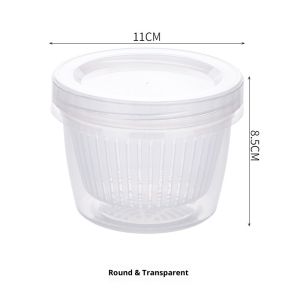 QIHUISHI ภาชนะที่เก็บอาหารสำหรับระบายน้ำสองชั้นสำหรับสมุนไพรกระเทียมขิงและผลไม้-ตัวรักษาความสดพร้อมฝาปิด