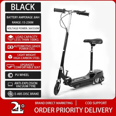 Adjustable Seat Electric Scooter with Shock Absorption PU Solid Tires Foldable E-Scooter for Kids/Adults 220V EU Plug Charger Portable Commuter Mini Scooter for Daily Travel