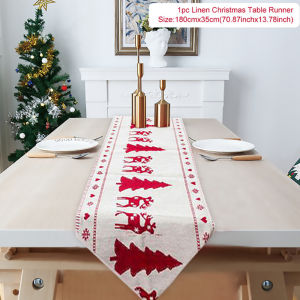 LUCKK 35*180cm Table Cloth Runner Christmas New Year Party Decorations Tablecloth Xmas Tree Elk Snowman Plaid Printed Dinner Table Cover