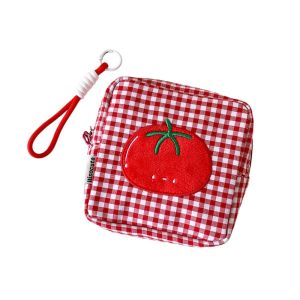 LFPLYQ Tomato Pen Bag Fruit Plaid Stationery Bag Cloth Checkered Storage Pencil Pouch Y2K Sweet Large Capacity Korean Style Pencil Case Stationery Holder