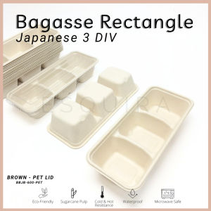 Bagasse Rectangle Japanese 3 Sekat / 10 Pcs / BBJB / Y3G-580RS