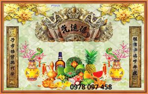 Phòng thờ truyền thống - gạch tranh ốp tường