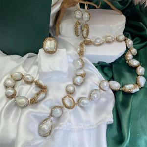Turkish Raw Irregular Baroque Freshwater Pearl Jewelry Women Waterdrop Crystal Necklace Ring Earring Set Women Wedding Jewelry H260610